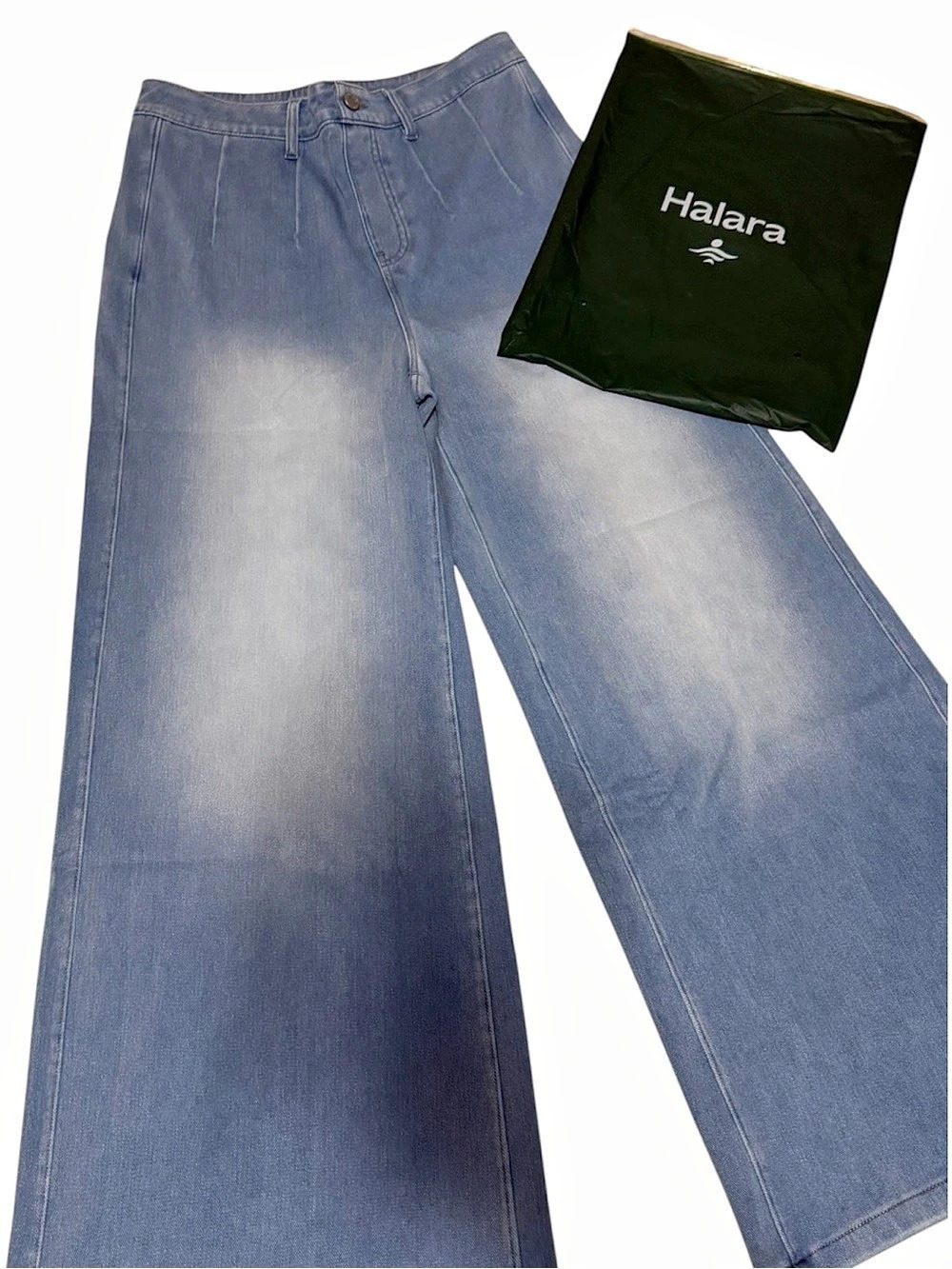 NWT Halara High Waisted Tummy Control Denim Wide Leg Jeans in Blue Size 12/14